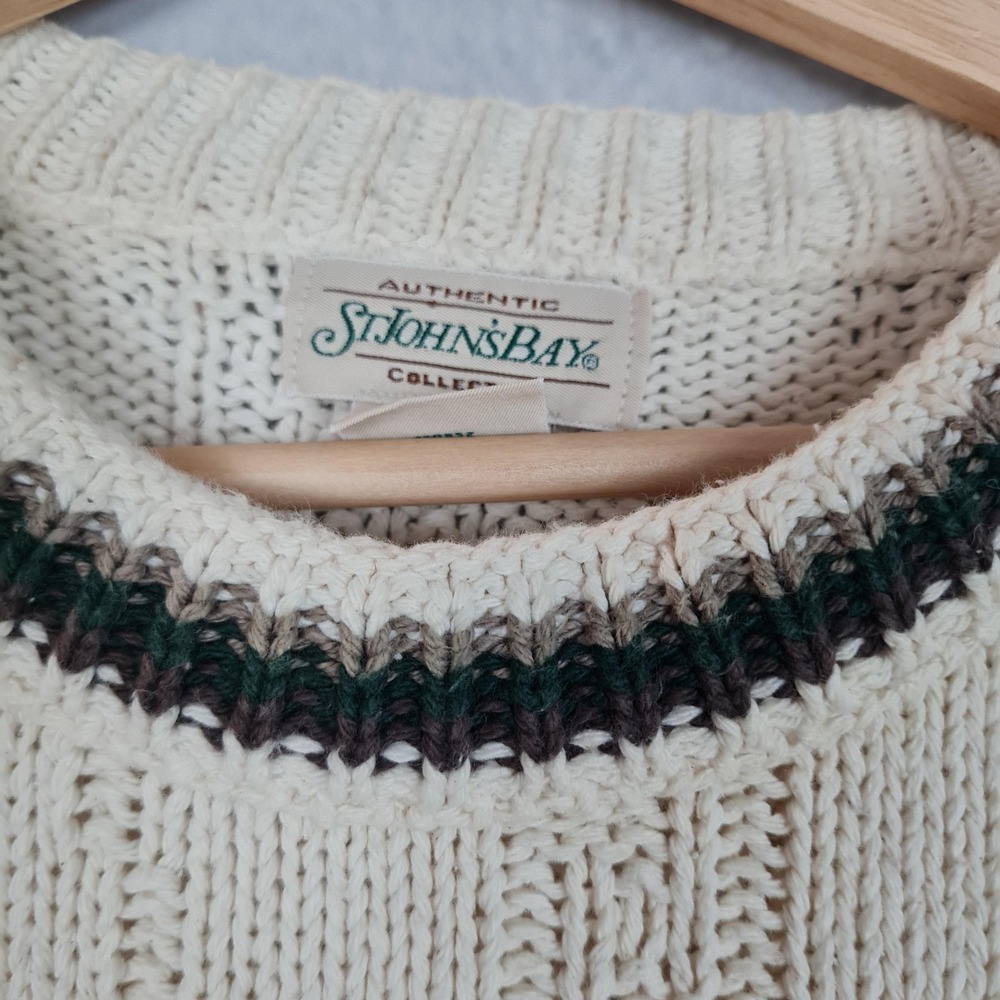 Vintage St Johns Bay Sweater Mens 2XL Cream Mallard Duck Embroidered Knit 90s - Picture 2 of 16
